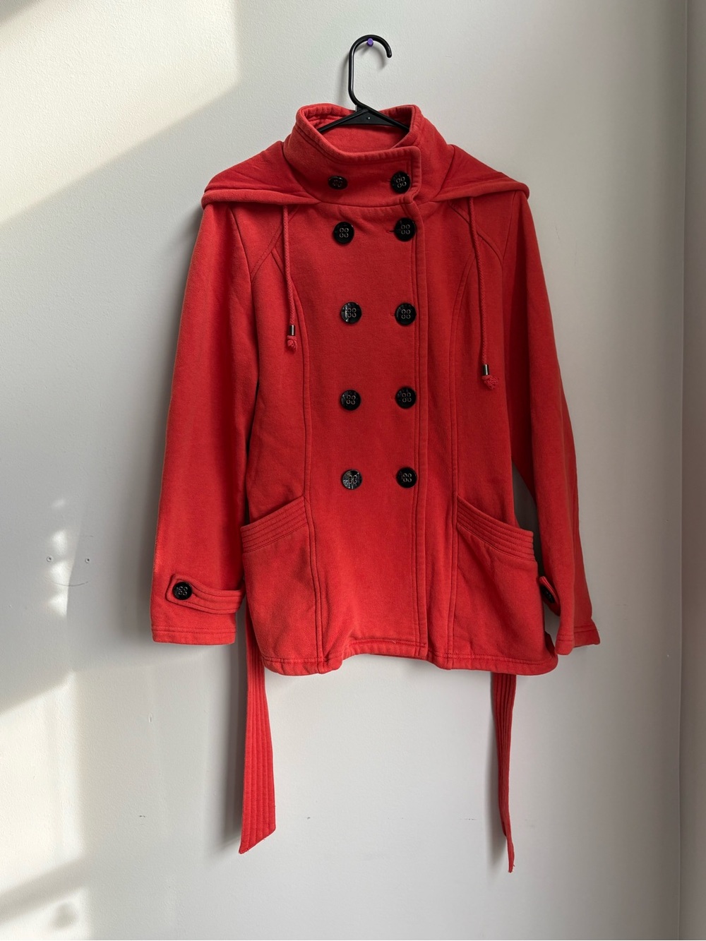 Sebby Red Hooded Button Front Jacket Coat Medium